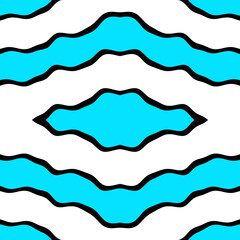 Abstract Wavy Stripes In Cyan And White With Black Outlines