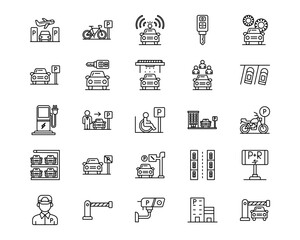Fototapeta premium Parking Vector Line Icons