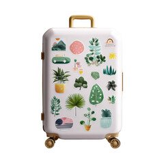 Summer travel suitcase with stickers isoleted on transparent background .
