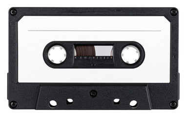 audio cassette tape with blank white label isolated on white background
