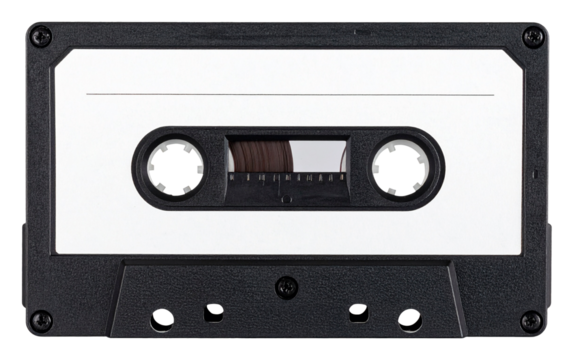 audio cassette tape with blank white label isolated on white background