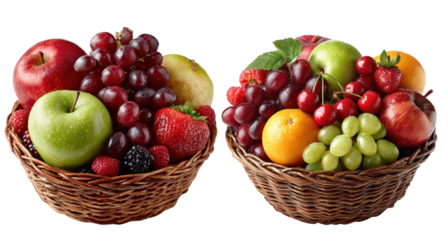 Basket Of Fresh Fruits Including Apples Grapes Oranges And Cherries On Transparent Background - Powered by Adobe