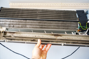 Condition of air conditioning unit shows dust buildup needing maintenance