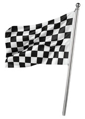 checkered racing flag on pole isolated on white background