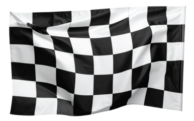 checkered flag waving isolated on white background