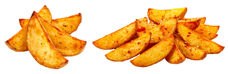 group of wedges fried potatoes isolated on white background