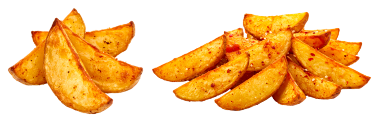 group of wedges fried potatoes isolated on white background