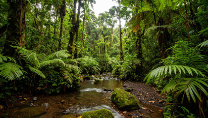 Obraz premium Rainforest captured with wide angle, professional photography, no distortion, clean colors