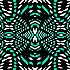 Symmetrical Cyan And White Abstract Decoration Shapes Against A Black Background 