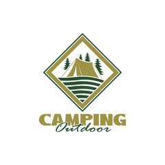 Camping Tent logo design template. Outdoor mountains Summer Camp badges or Patches. Adventure vector emblem designs.