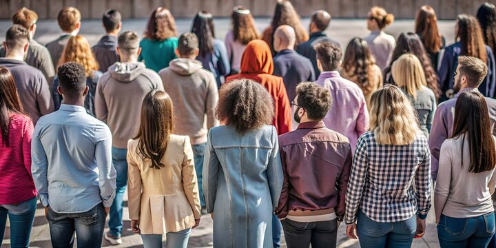 Group of diverse individuals standing together outdoors in an urban setting during daytime diversity, people, group, outdoor, urban, community, standing, together, daytime, unity, fashion, hairstyle, 