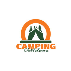 Camping Tent logo design template. Outdoor mountains Summer Camp badges or Patches. Adventure vector emblem designs.