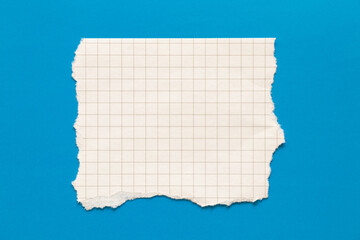 A sheet in a cage with uneven and torn edges empty without text which lies on a blue background as a template or places for text