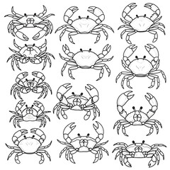 A set of funny cartoon crabs