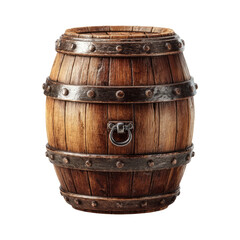 Obraz premium Isolated Wooden Barrel with Metal Bands on Transparent Background