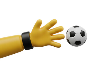 Yellow cartoon hand reaching for a soccer ball isolated on transparent background