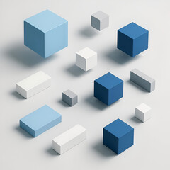 Obraz premium Abstract floating 3d geometric cubes and prisms on light background