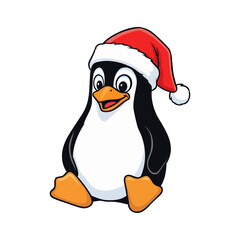 Cartoon Penguin Wearing Santa Hat isolated on Transparent Background
