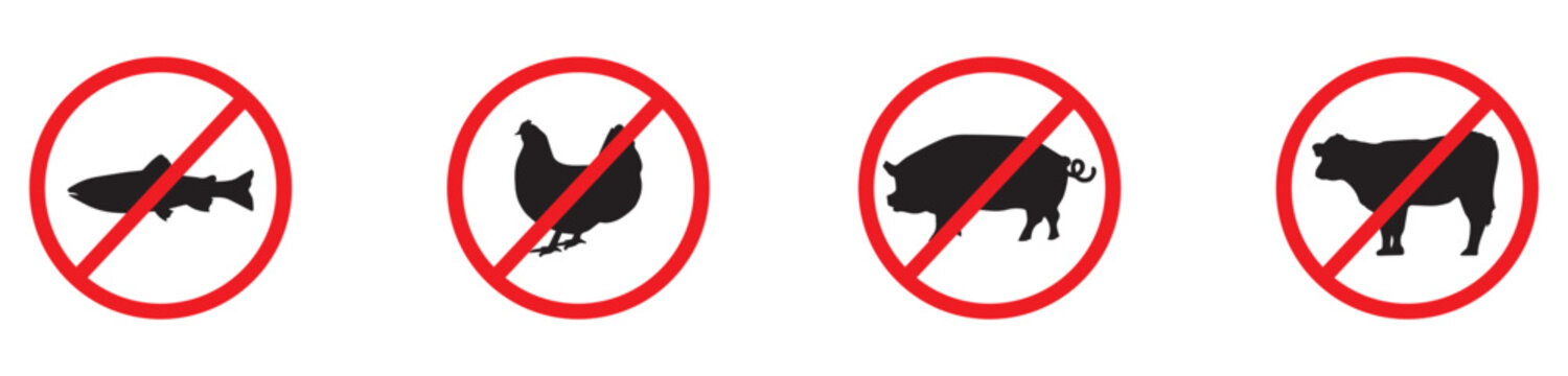 Bundle set of no animals meat containing food, for vegan food, halal food, vegetarian. Vector Illustration. 