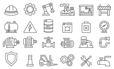 Industrial Equipment Icons Set with Construction and Engineering Symbols