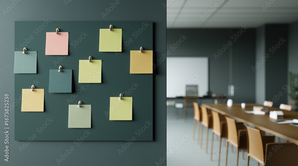 Poster ideas in focus: a close-up view showcases a noticeboard adorned with a collection of sticky notes, w