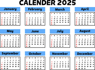 Calendar 2025 Pages Monthly Calendar Planner Templates in minimal style. Vector pages for wall or desk minimalist calendar with week start on Sunday