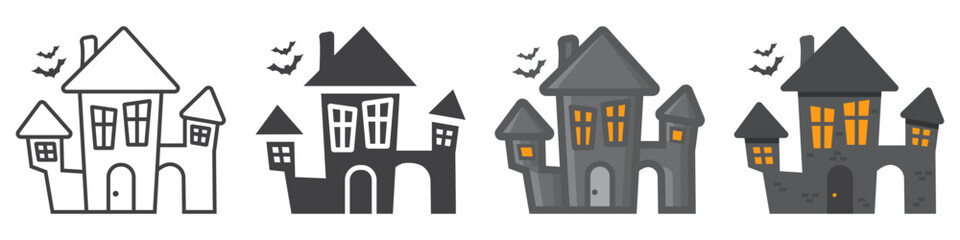 Scary House icon collection, halloween and scary, creepy home sign vector set graphics, a linear pattern on a white background,