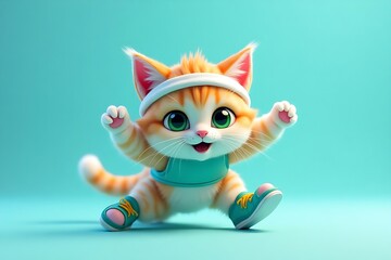 Fototapeta premium Cute kitten happy exercising with sports clothes, vibrant, playful fitness concept