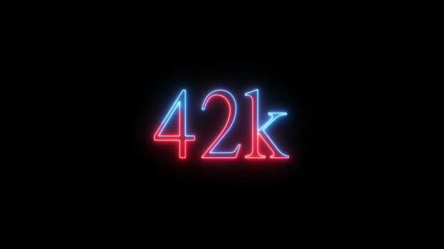 Forty Two Thousand Neon Sign Glowing On Black Background number count