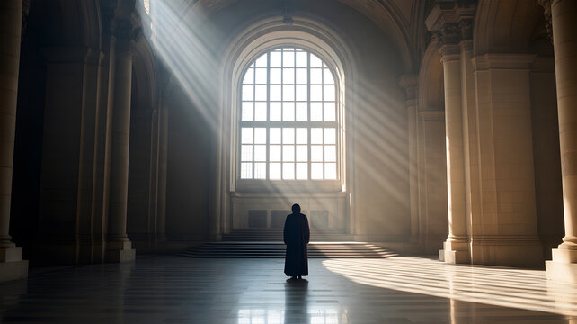 silhouette of a man in a corridor