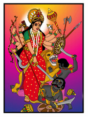 Obraz premium hand drawn digital art of goddess durga