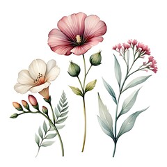 Fototapeta premium Delicate watercolor floral arrangement with soft pink and white blooms