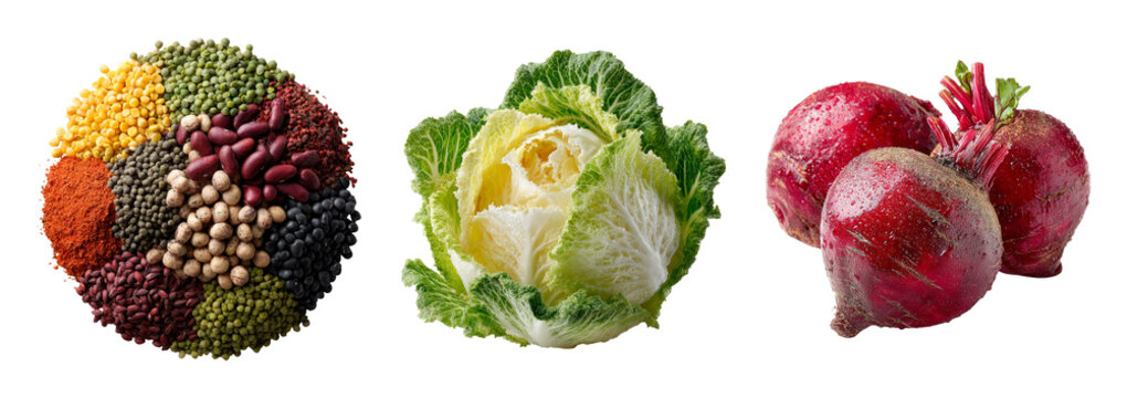 Variety of Colorful Vegetables and Legumes on Transparent Background