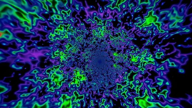 Abstract video of fractal tiny particles floating in space, futuristic visual background for nightclub, techno, drum & bass, and electronic music events.
