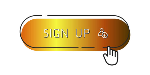 Golden CTA button with text: Sign up, user, UI design.