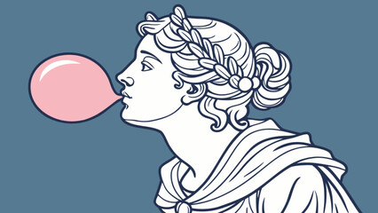 Statue blowing bubblegum drawing vector art illustration design graphic art digital image artwork design concept