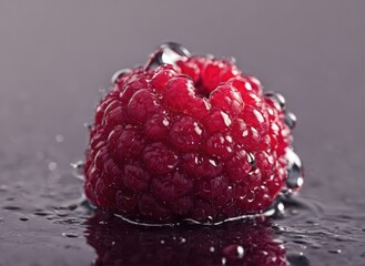 Macro Close-Up of Raspberry with Water Droplet