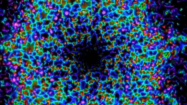 Abstract video of fractal tiny particles floating in space, futuristic visual background for nightclub, techno, drum & bass, and electronic music events.