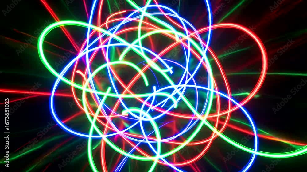 Poster abstract light painting with colorful neon lights forming dynamic shapes and patterns