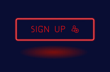 Red CTA button with text: Sign up, user, UI design.