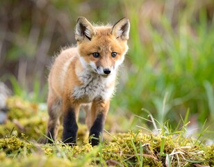 Fototapeta premium Adorable red fox kit in natural habitat