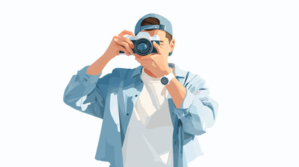 a young man taking photo with camera, photography photographer flat design vector illustration