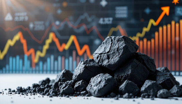 Coal production and market trends analysis mining industry data visualization business environment close-up view economic growth