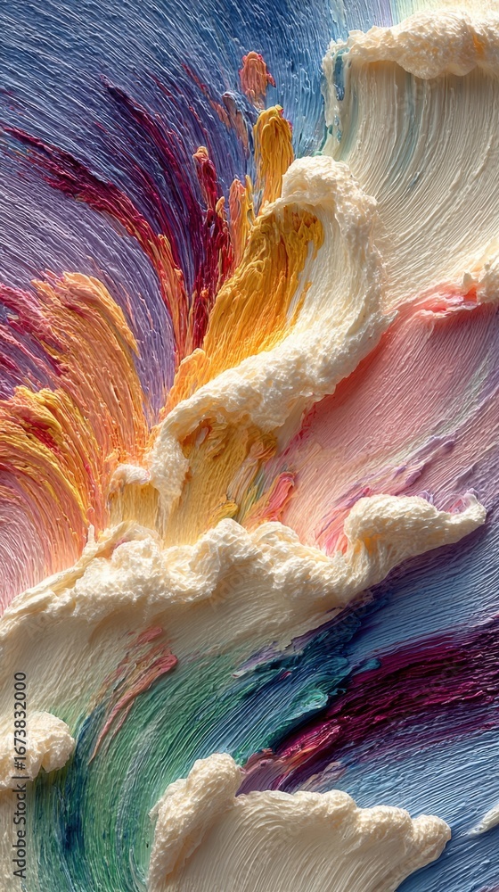 Poster vibrant swirls of color and texture create an abstract representation of ocean waves at sunset