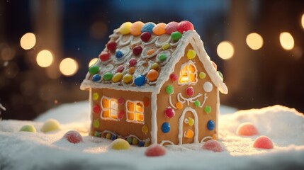 gingerbread house with christmas tree