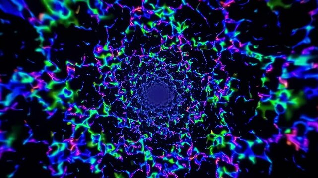 Abstract video of fractal tiny particles floating in space, futuristic visual background for nightclub, techno, drum & bass, and electronic music events.