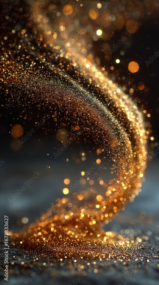 Poster glittering particles swirl in an enchanting display of light and motion, capturing the beauty of a m