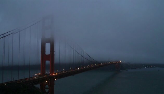 Foggy Golden Gate Bridge at twilight