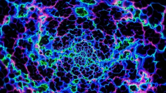 Abstract video of fractal tiny particles floating in space, futuristic visual background for nightclub, techno, drum & bass, and electronic music events.