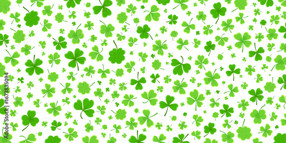 Poster shamrock or green clover leaves pattern background flat design vector illustration. st patricks day 